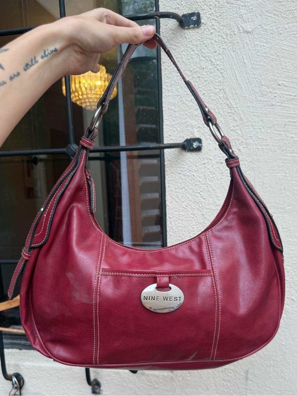 Nine West Red Leather Hobo Shoulder Bag